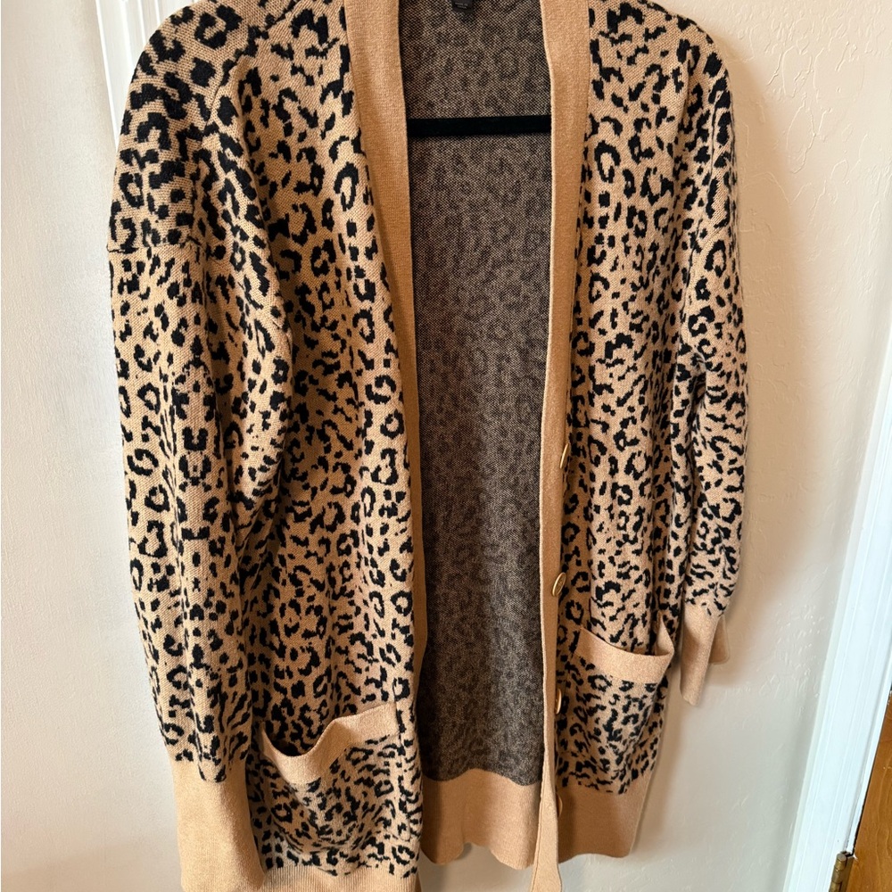 J. Crew Leopard Print Tan and Black Cardigan Sweater